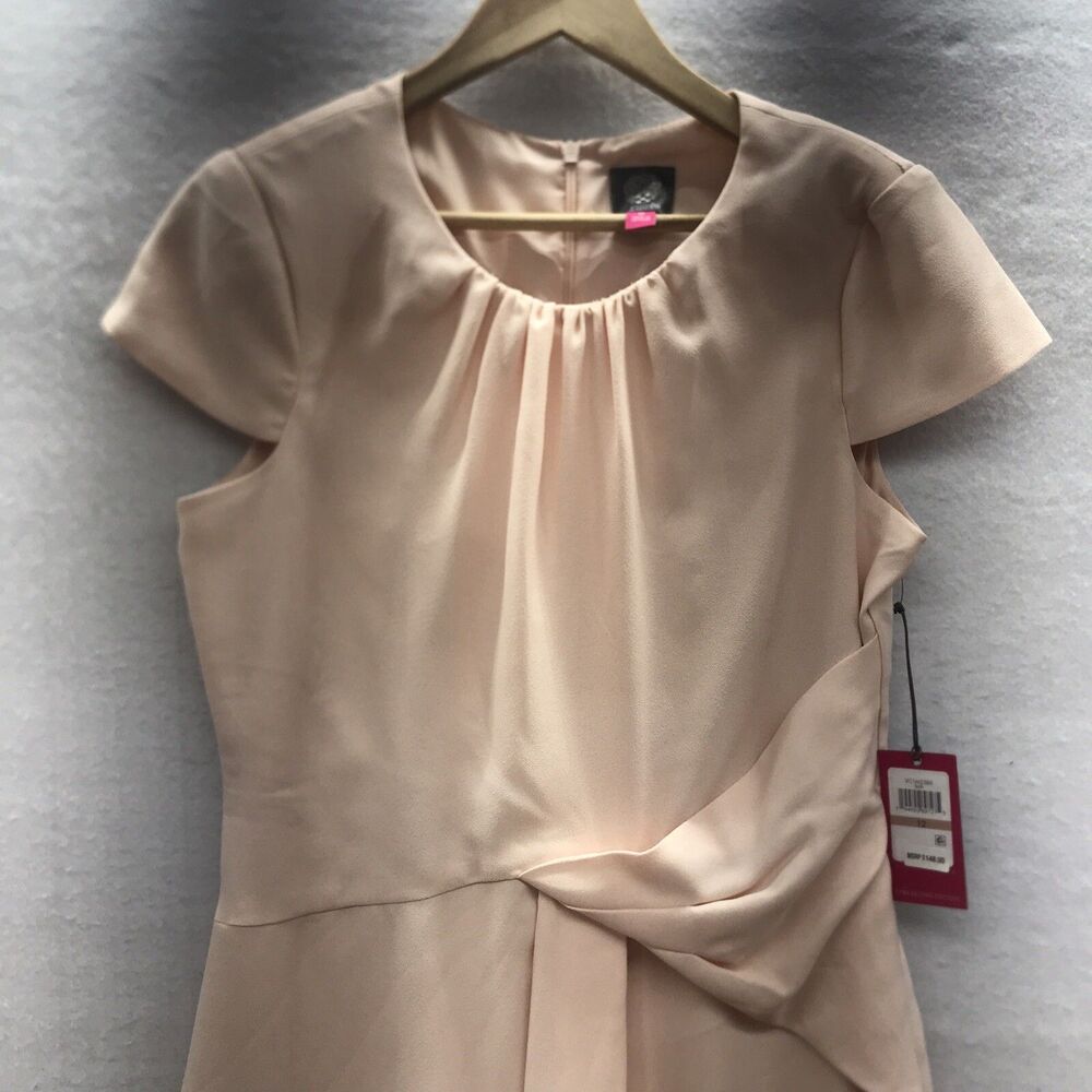 Vince Camuto Womens Dress 12 Pink Twist Front Midi A Line Ruffle Office Siren - Picture 2 of 16